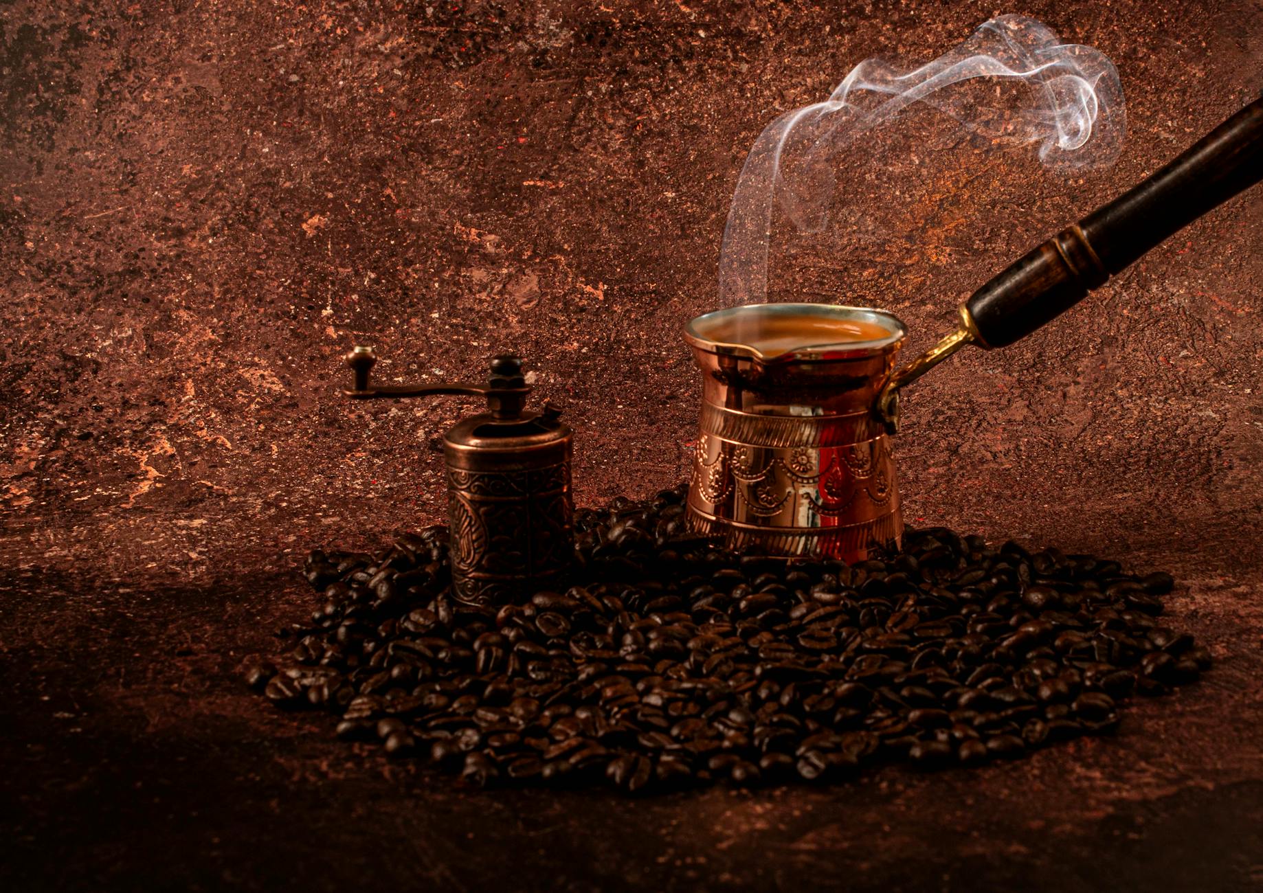 Turkish coffee in copper cezve